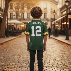 Kids XL 18-20 Green Bay Packets Aaron Rodgers Football Jersey with Number 12